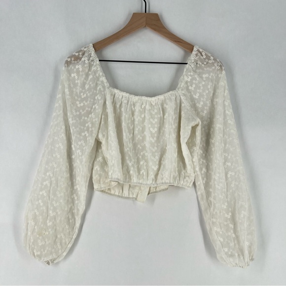 Heatherly Cottage Eyelet‎ Crop Top Balloon Sleeve Peasant Embroidered Size XSP - Picture 8 of 12